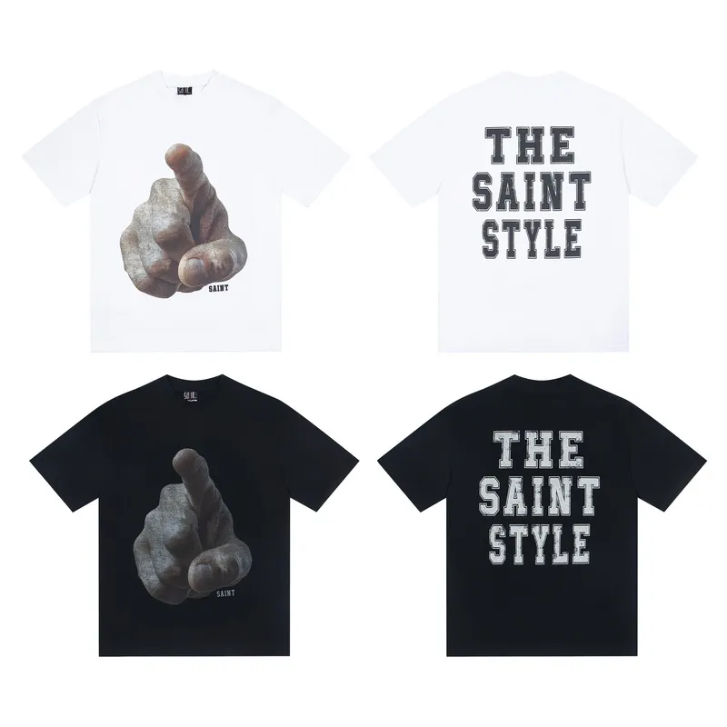 106💰S11# Mechao SAINT white ink direct-injection pure cotton 260g loose short-sleeved T-shirt 18 black, white S-XL